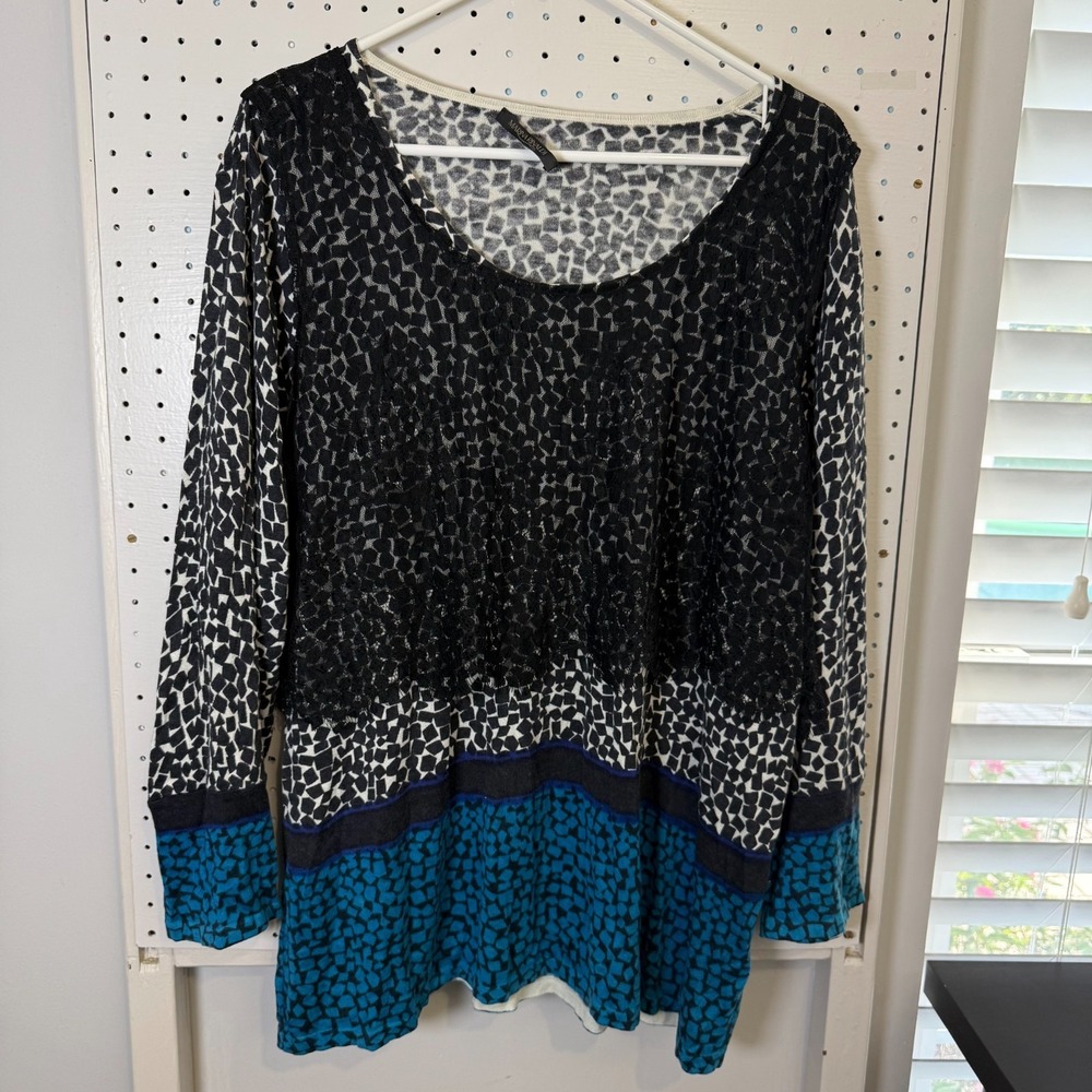 Marina Rinaldi Tunic Sweater Women's XL Multicolor Printed Laced‎ Long Sleeve